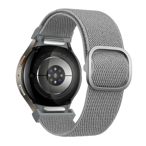 Nylon Elastic Strap 'Easy Fit', grey, on a watch, 3/4 rear view