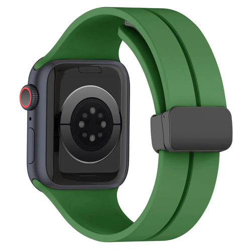 D-Buckle Silicone Strap, army green, on a watch, 3/4 rear view