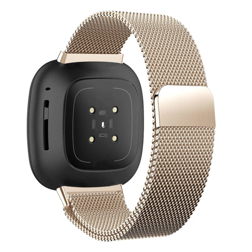 Milanese Loop Strap, rose gold, on a watch, 3/4 rear view