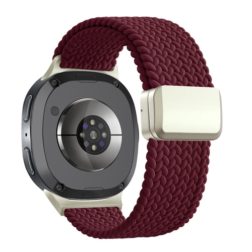 Nylon Braided Strap 'Easy Fit', wine red, on a watch, 3/4 rear view