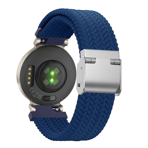 Woven Nylon Strap, blue, on a watch, 3/4 rear view