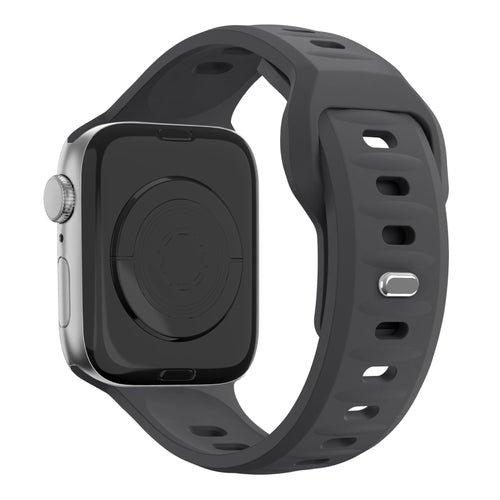 Silicone Strap 'Outdoor', dark grey, on a watch, 3/4 rear view