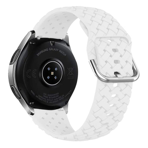 Braided Silicone Strap, white, on a watch, 3/4 rear view