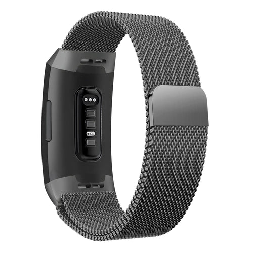 Milanese Loop Strap, black, on a watch, 3/4 rear view