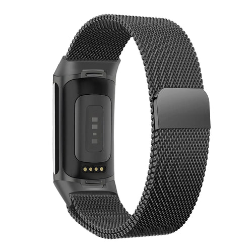 Milanese Loop Strap, black, on a watch, 3/4 rear view