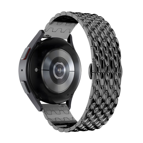 Steel Strap 'Dragon', black, on a watch, 3/4 rear view