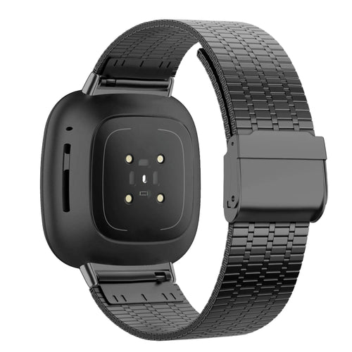 Adjustable Steel Strap, black, on a watch, 3/4 rear view