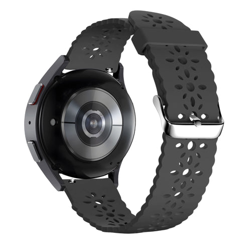 Silicone Strap with Cutouts, black, on a watch, 3/4 rear view