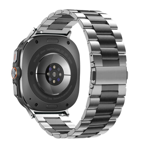 Steel Strap 'Classic', silver/black, on a watch, 3/4 rear view