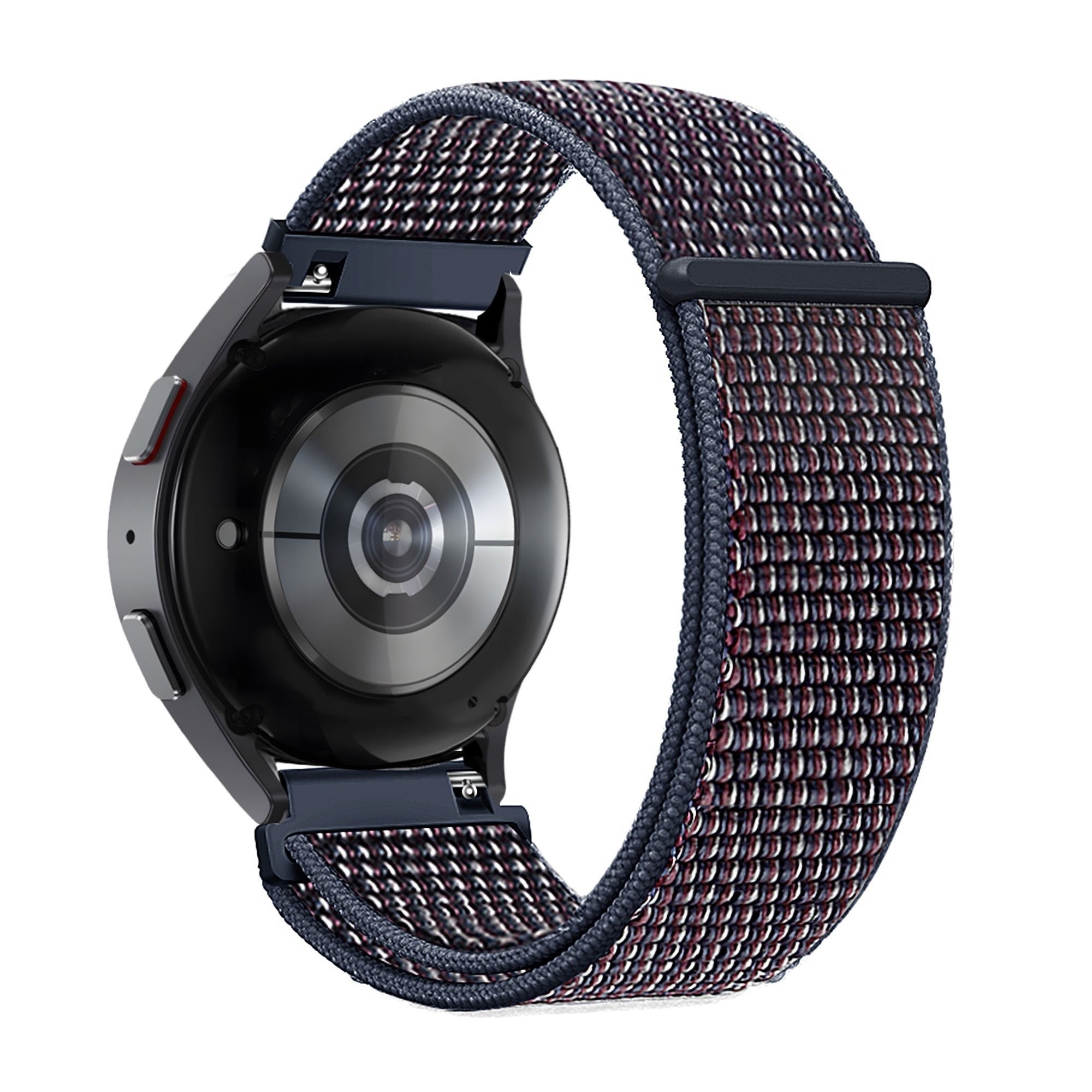 Nylon Loop Strap, indigo, on a watch, 3/4 rear view