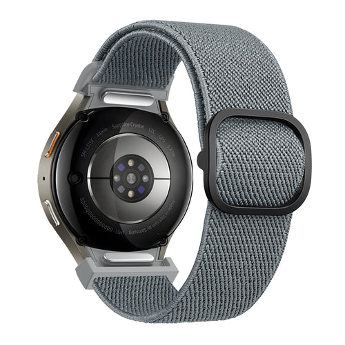 Nylon Elastic Strap 'Easy Fit', grey-blue, on a watch, 3/4 rear view