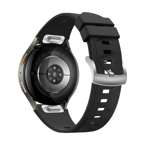 Silicone Strap 'Easy Fit', black, on a watch, 3/4 rear view