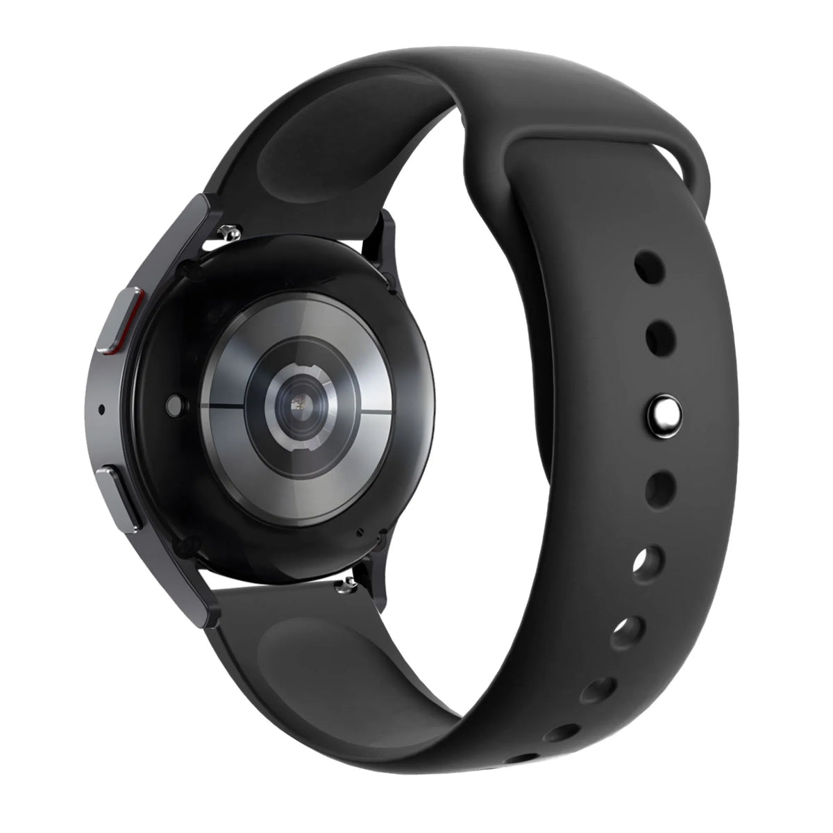 Silicone Sport Strap 'Deluxe', black, on a watch, 3/4 rear view