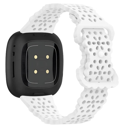 Patterned Silicone Strap, white, on a watch, 3/4 rear view