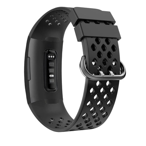 Silicone Sport Strap 'Air', black, on a watch, 3/4 rear view