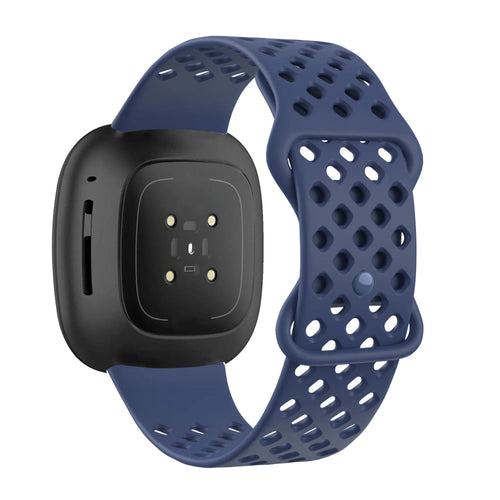 Silicone Sport Strap 'Air', dark blue, on a watch, 3/4 rear view