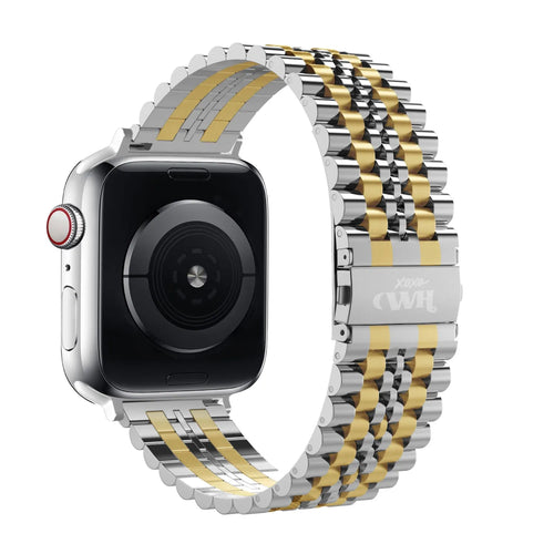 Steel Strap, silver/gold, on a watch, 3/4 rear view
