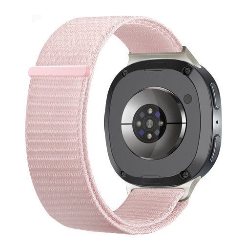 Nylon Strap, light pink, on a watch, 3/4 rear view
