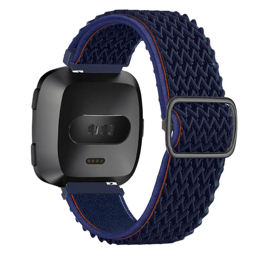 Nylon Elastic Strap, blue, on a watch, 3/4 rear view