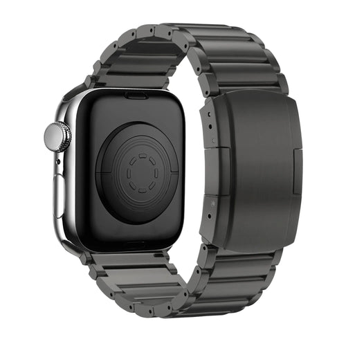 Titanium Strap 'Classic', black, on a watch, 3/4 rear view