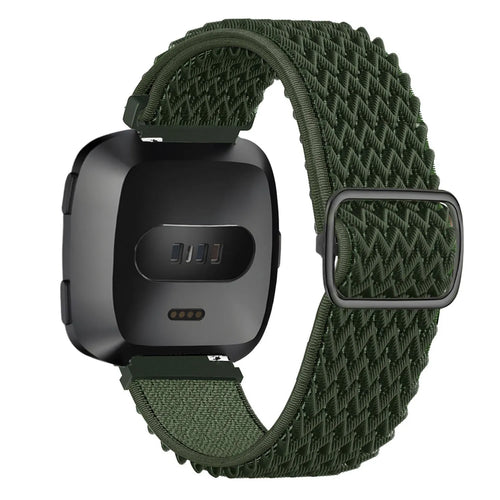 Nylon Elastic Strap, green, on a watch, 3/4 rear view