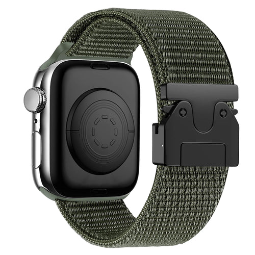 Nylon Strap 'Classic' P-Buckle, army green, on a watch, 3/4 rear view