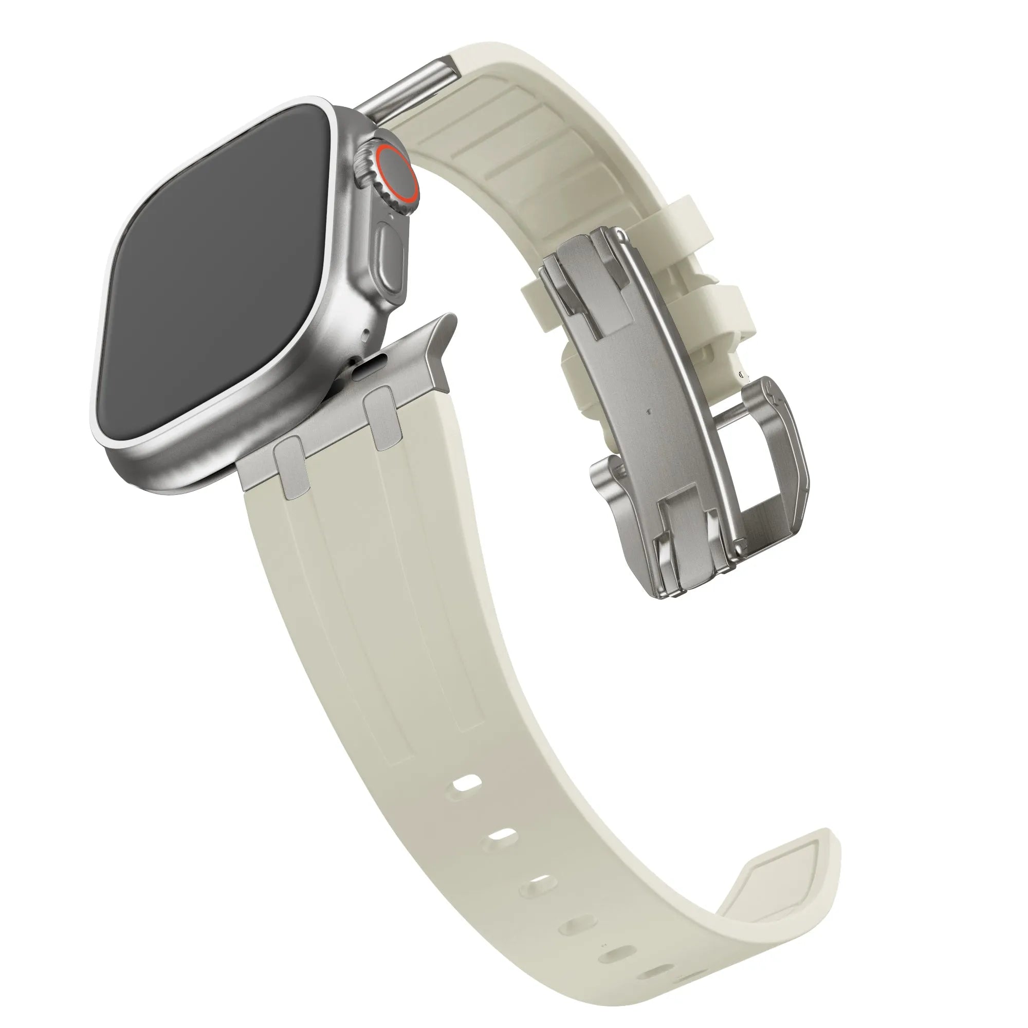Bandz Apple Watch Silicone Strap 'Luxe Liquid' (Beige With Titanium)