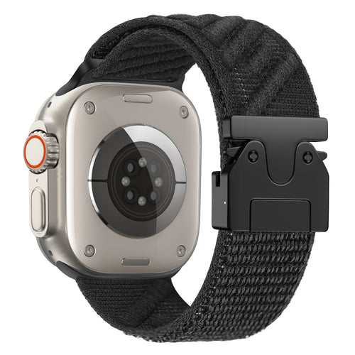Wave Nylon Strap P-Buckle, black, on a watch, 3/4 rear view