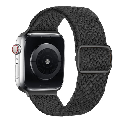 Nylon Adjustable Braided Strap, black, on a watch, 3/4 rear view