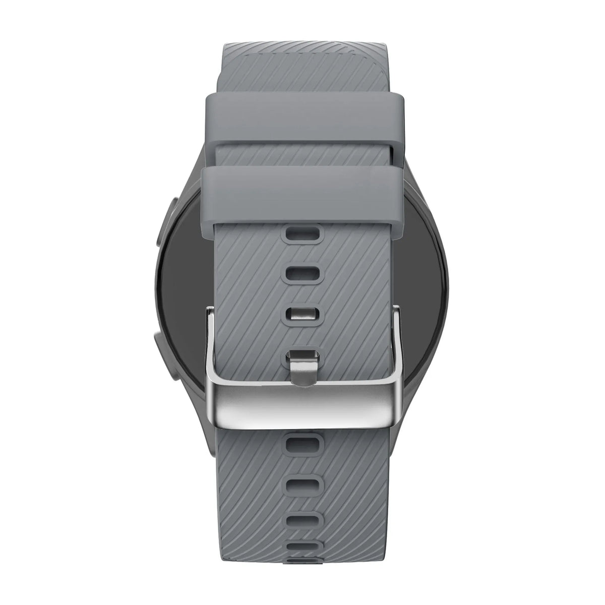 Silicone Strap 'Deluxe', grey, on a watch, 3/4 rear view