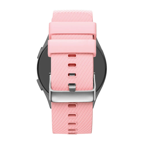 Silicone Strap 'Deluxe', pink, on a watch, 3/4 rear view