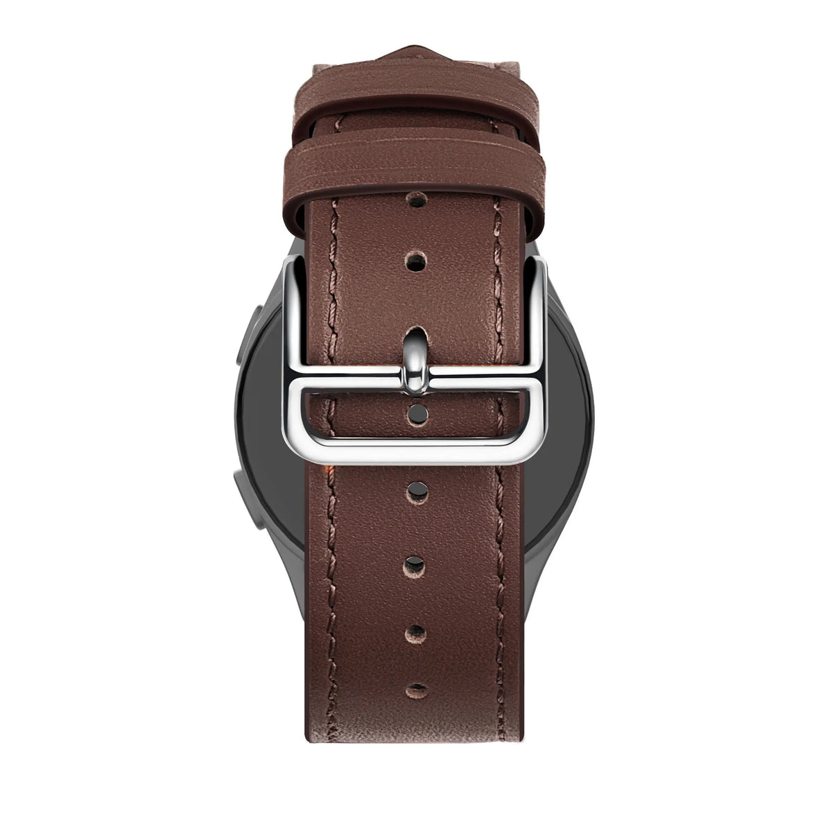 Leather Strap 'Deluxe', brown, on a watch, 3/4 rear view