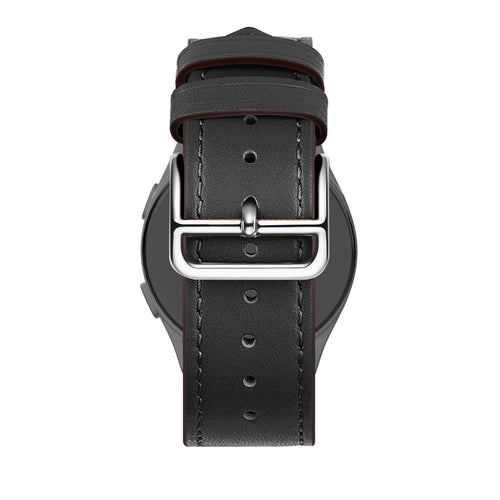 Leather Strap 'Deluxe', black, on a watch, 3/4 rear view