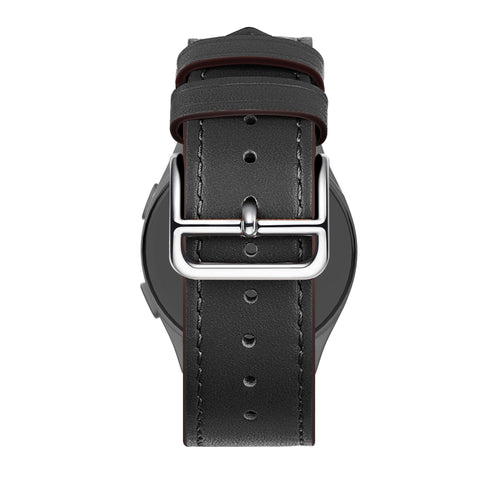 Leather Strap 'Deluxe', black, on a watch, 3/4 rear view