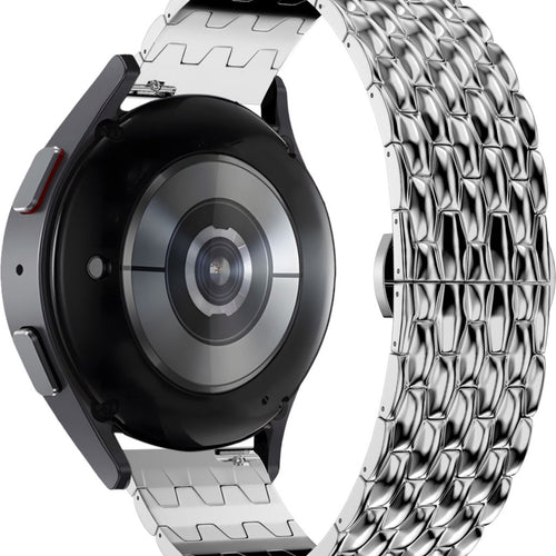 Steel Strap 'Dragon', silver, on a watch, 3/4 rear view
