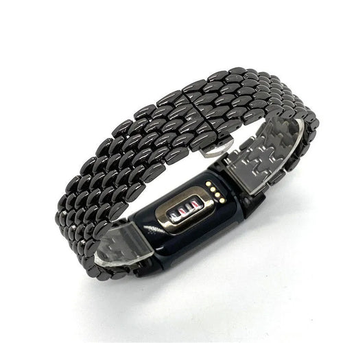 Steel Dragon Strap, black, on a watch, 3/4 rear view