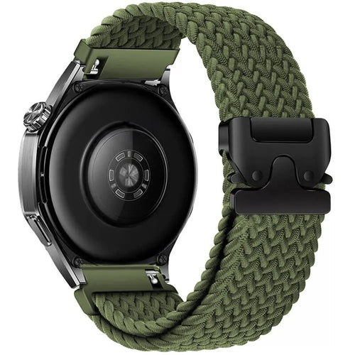 Nylon Braided Strap P-Buckle, green, on a watch, 3/4 rear view