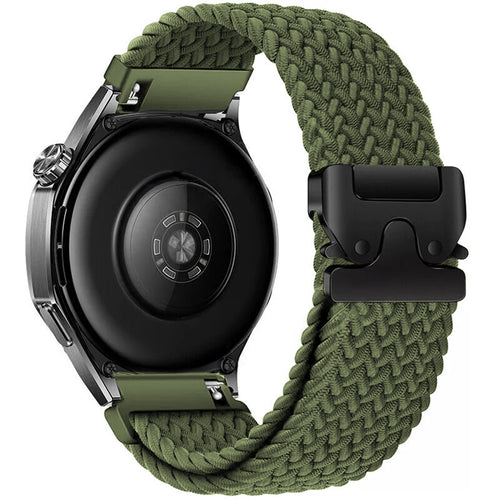 Nylon Braided Strap P-Buckle, green, on a watch, 3/4 rear view