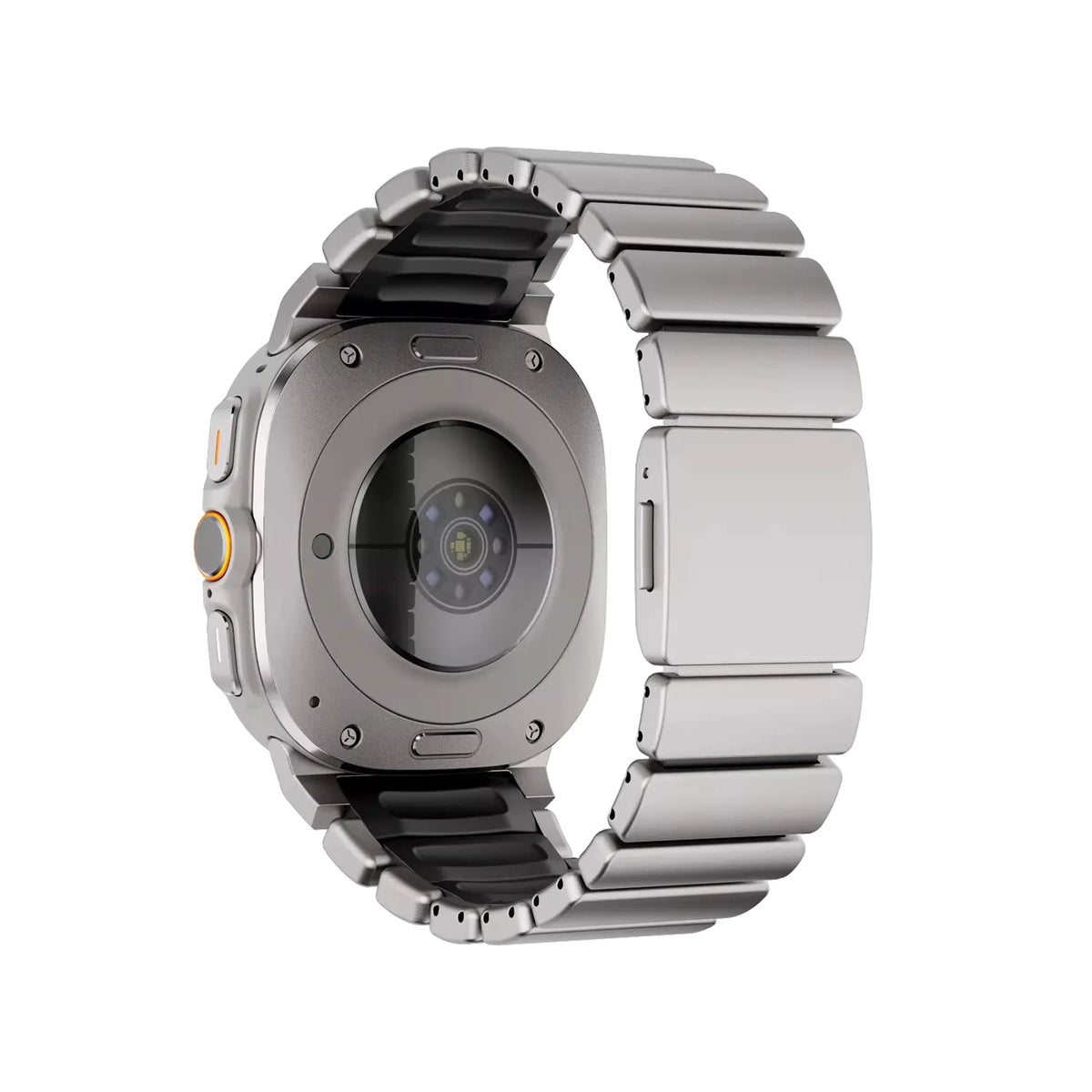 Titanium Strap 'Hybrid', titanium/black, on a watch, 3/4 rear view