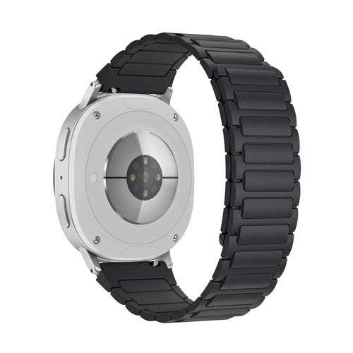 Magnetic Silicone Strap, black, on a watch, 3/4 rear view