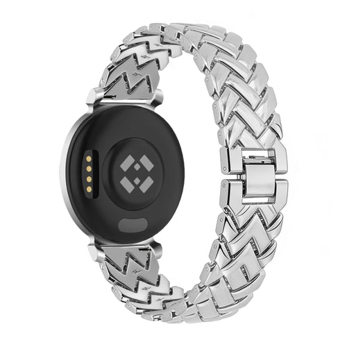 Metal Strap 'V-Type', silver, on a watch, 3/4 rear view