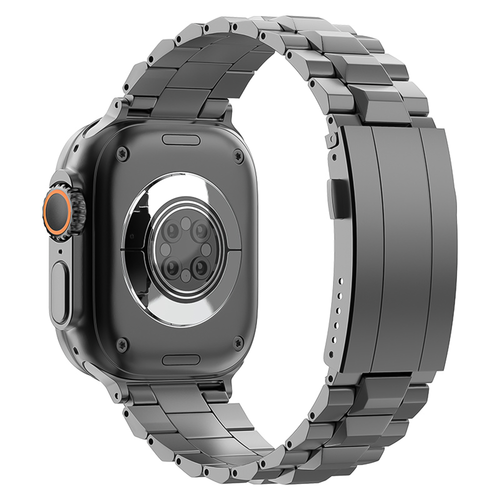 Titanium Strap 'Deluxe', graphite, on a watch, 3/4 rear view