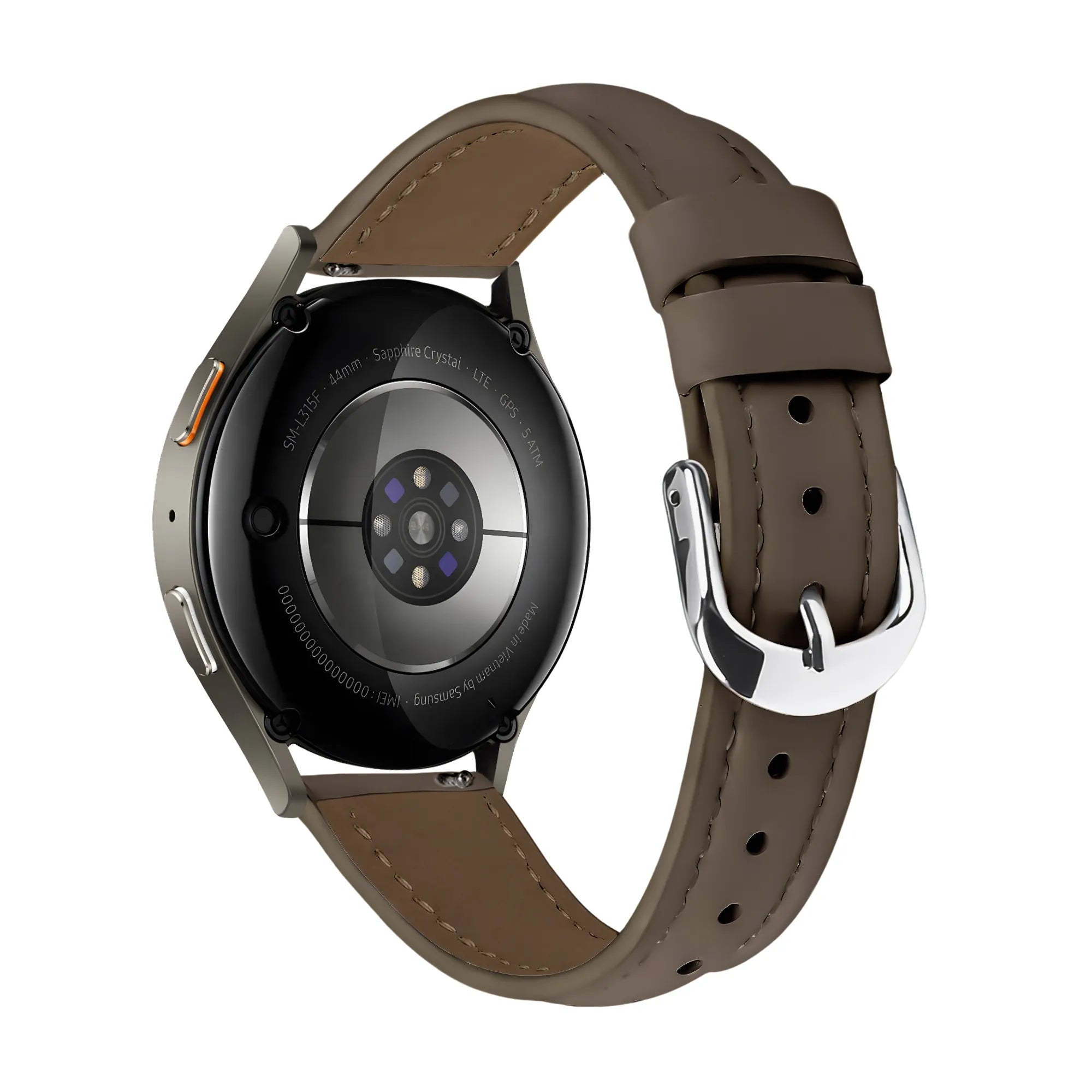 Slimfit Leather Strap, dark brown, on a watch, 3/4 rear view