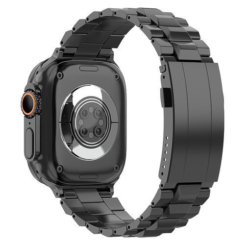 Titanium Strap 'Deluxe', black, on a watch, 3/4 rear view