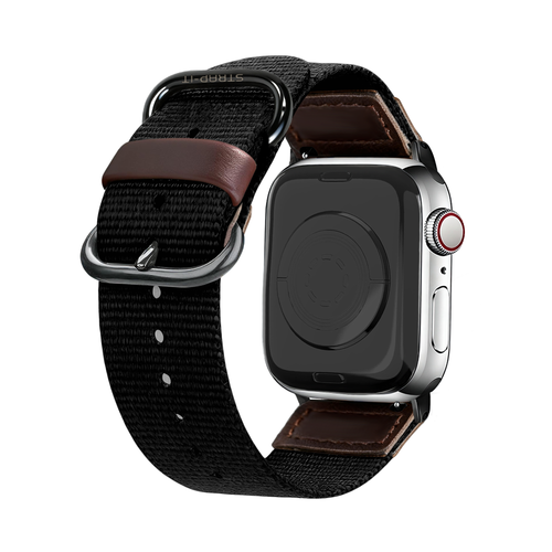 Nylon Canvas Strap, black, on a watch, 3/4 rear view