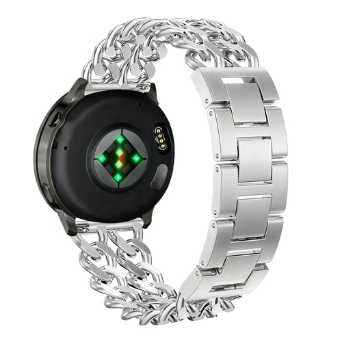 Metal Strap 'Double Chains', silver, on a watch, 3/4 rear view
