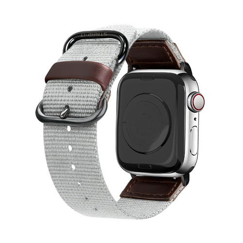 Nylon Canvas Strap, grey, on a watch, 3/4 rear view