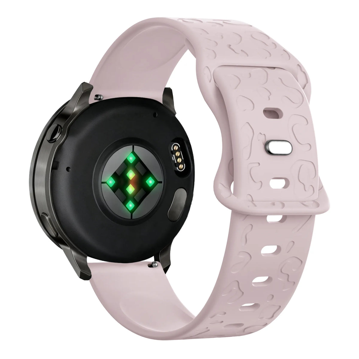 Silicone Strap 'Leopard', pink, on a watch, 3/4 rear view