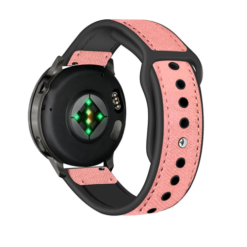 Leather Strap 'Hybrid', pink, on a watch, 3/4 rear view
