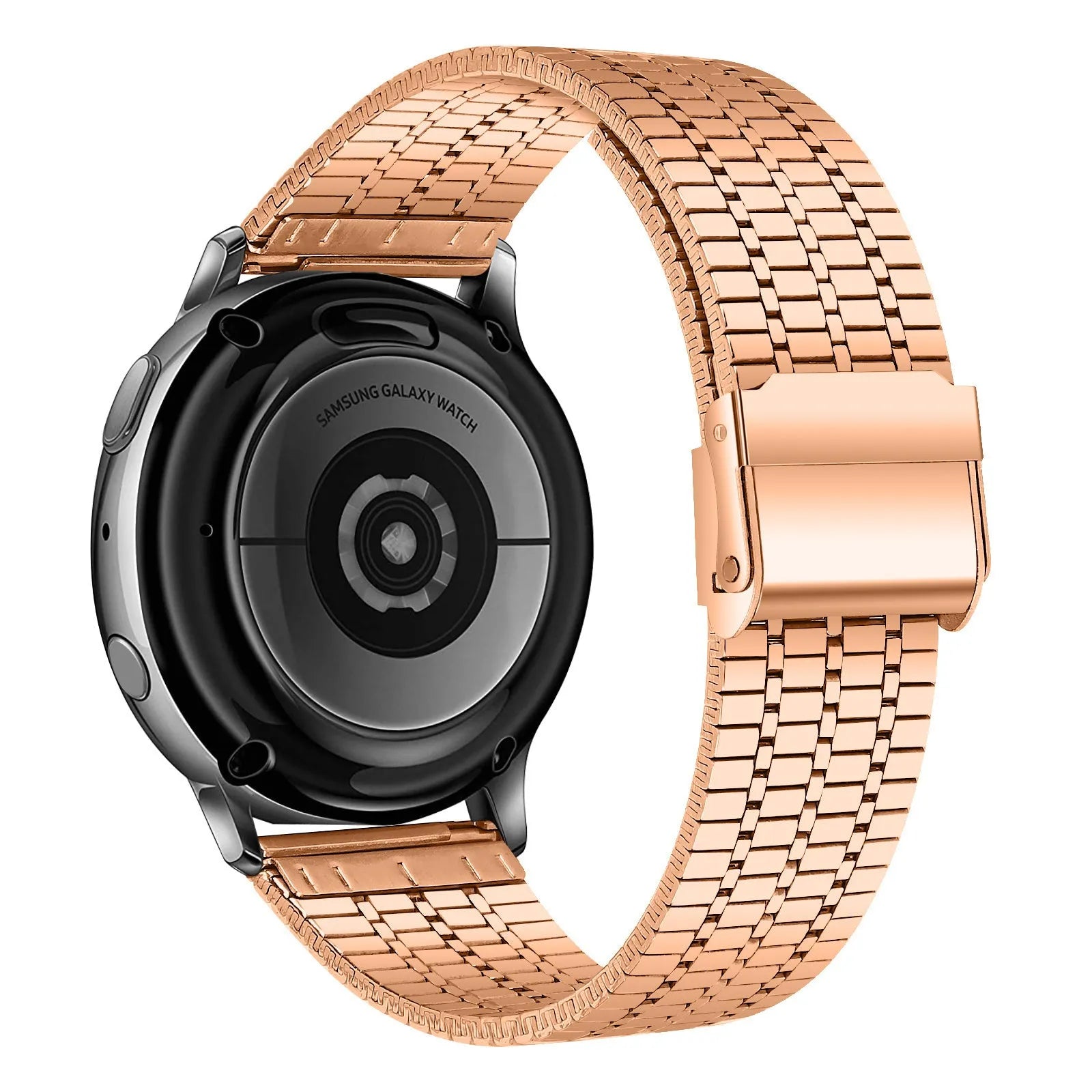 Fine Steel Strap, rose gold, on a watch, 3/4 rear view